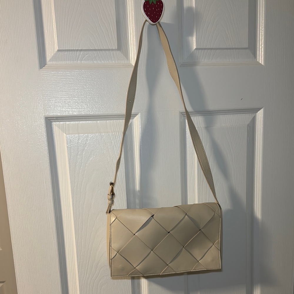 Woven Leather Crossbody Bag in Cream
